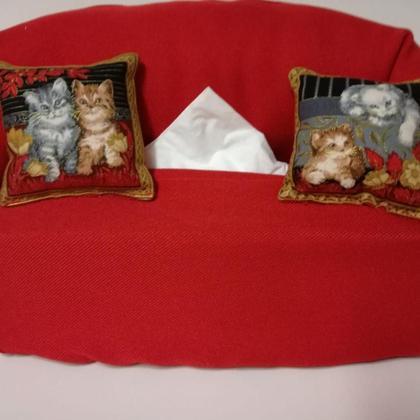Taschentuchsofa (rot mit Katzen)