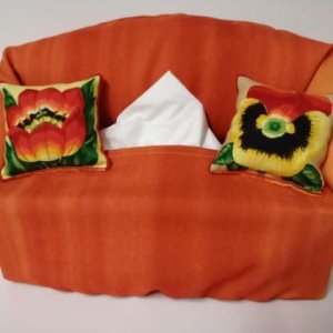 Taschentuchsofa (dunkelorange mit Tulpe & Stiefmütterchen))