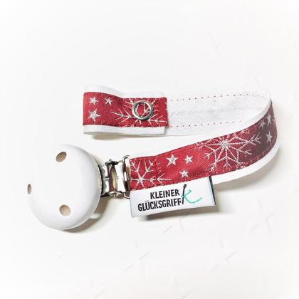 Schnullerband **Eiskristalle _ rot**