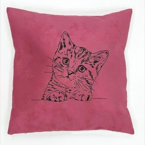 Kissen „Katze“ mit Zirbenfüllung, 40 cm x 40 cm, pink