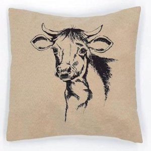 Kissen „Kuh“ mit Zirbenfüllung, 28 cm x 28cm, beige