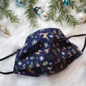 Weihnachtsmaske Rehe Blau mit verstellbarem Gummi, MNS optional mit Nasenbügel