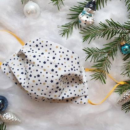 Weihnachtsmaske Sterne Blau mit verstellbarem Gummi