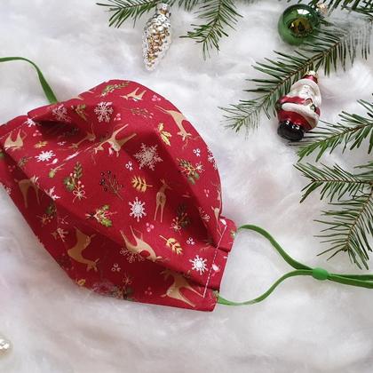 Weihnachtsmaske Rehe Rot mit verstellbarem Gummi