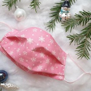 Weihnachtsmaske Schnee Pink mit verstellbarem Gummi, MNS optional mit Nasenbügel