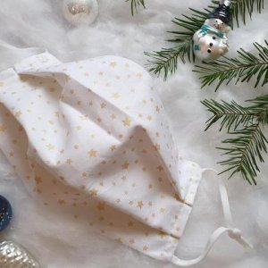 Weihnachtsmaske Goldsterne mit verstellbarem Gummi, MNS optional mit Nasenbügel