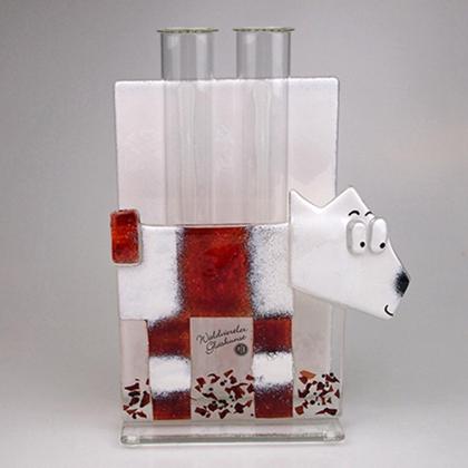 2er-Reagenzglas-Vase "Hund" rot-weiß