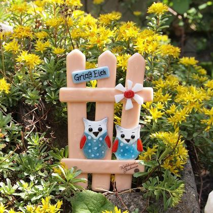Gartenstecker "Deko-Zaun mit Eulen" pfirsich