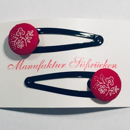 Harrklammern rot mit Blume