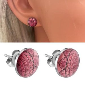 Mandala Ohrstecker mit Glaskuppel