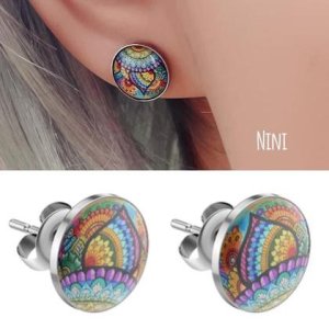 Mandala Ohrstecker mit Glaskuppel