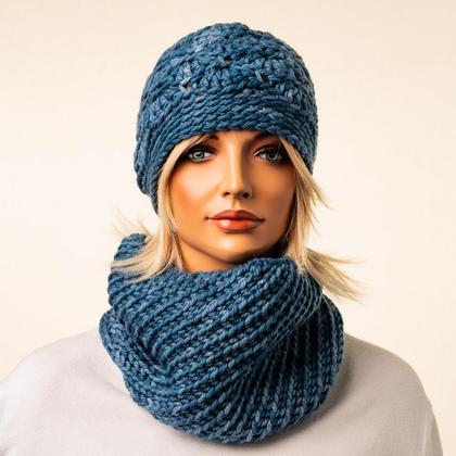 Set - Haube und Loop "Eva" - jeansblau