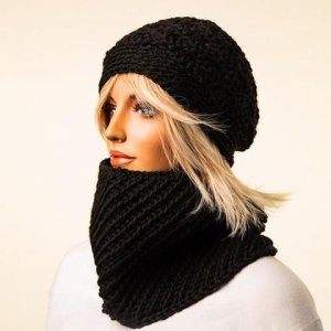 Set – Haube und Loop „Eva“ – schwarz