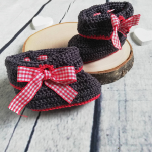 Häkelschuhe 0-3 Mon., Babyschuhe Tracht grau rot