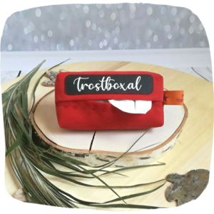 Taschentuchhülle rot Trostboxal weiß auf schwarz