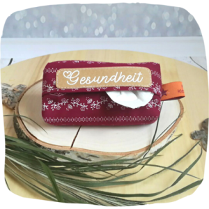 Taschentuchhülle bordauxrot Tracht Gesundheit weiß auf braun