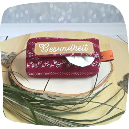 Taschentuchhülle bordauxrot Tracht Gesundheit weiß auf braun