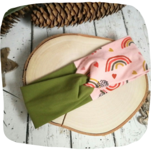 Knotenstirnband Haarband für Mädchen Regenbogen rosa, olivgrün