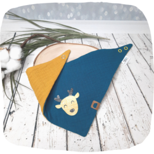 Musselin Dreickstuch zum Wenden 6-24 Mon. petrol, ocker