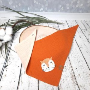 Musselin Dreieckstuch zum Wenden 2 – 4 Jahre orange, natur mit Fuchs