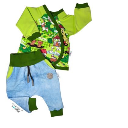 Babyset Gr. 62/68 Baggyjeans mit Wickelshirt Bauernhof
