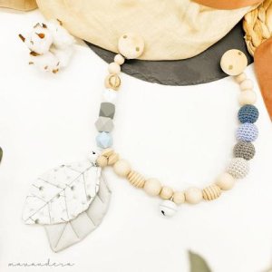 Kinderwagenkette | Blätter Blau.Pusteblume-Weiß