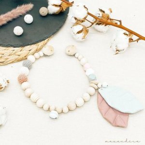 Kinderwagenkette | Blätter Rose.Grau