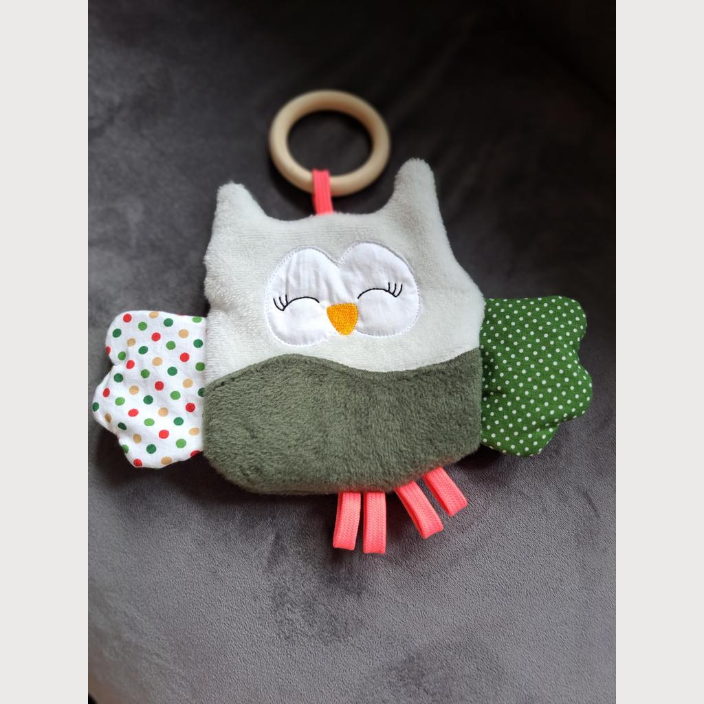 Kuscheltuch Eule mit Beißring - grün