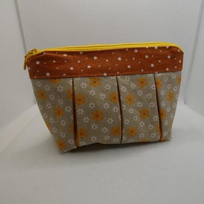 Süße Kosmetiktasche mit Kellerfalten orange geblümt