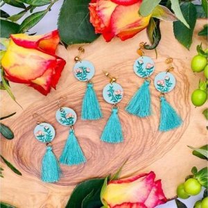 türkis Tassel -selbstgemachte Ohrringe -Unikate  -Modeschmuck #-Handarbeit