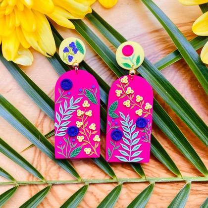 magenta-lime // selbstgemachte Ohrringe -Unikate  -Modeschmuck #-Handarbeit