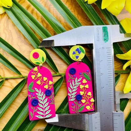 magenta-lime // selbstgemachte Ohrringe -Unikate -Modeschmuck #-Handarbeit - Image 3