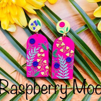 magenta-lime // selbstgemachte Ohrringe -Unikate -Modeschmuck #-Handarbeit - Image 2