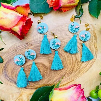 türkis Tassel -selbstgemachte Ohrringe -Unikate -Modeschmuck #-Handarbeit - Image 2