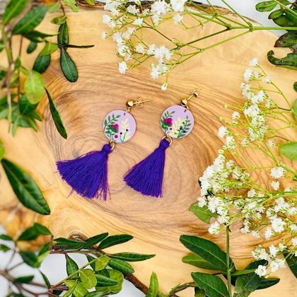 lilagelb Tassel // selbstgemachte Ohrringe -Unikate -Modeschmuck #-Handarbeit - Image 2