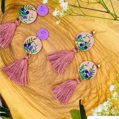 altrosa Tassel // selbstgemachte Ohrringe -Unikate -Modeschmuck #-Handarbeit - Image 2