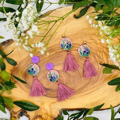 altrosa Tassel // selbstgemachte Ohrringe -Unikate -Modeschmuck #-Handarbeit - Image 3