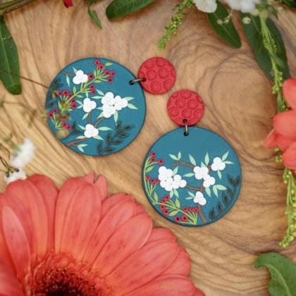 rot-petrol // selbstgemachte Ohrringe -Unikate  -Modeschmuck #-Handarbeit