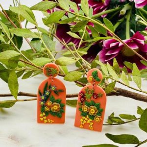 apricot floral //selbstgemachte Ohrringe -Unikate  -Modeschmuck #-Handarbeit