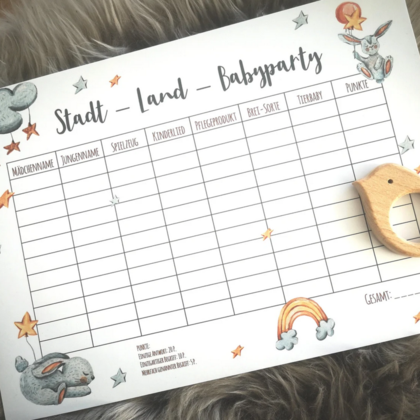 Babyparty Set Hase - Stadt Land Baby + verschiedene Tippkarten + Wünsche