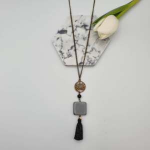 handgemachte lange bronze Halskette mit Lotusblüten Anhänger und Perle