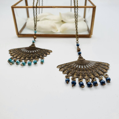 handgemachte lange Halskette mit Fächeranhänger und Perlen - Image 2