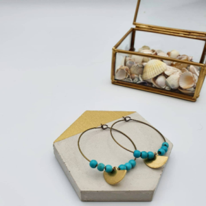 bronzene große Creolen mit Türkis Perlen und Anhänger