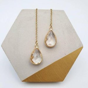 elegante goldene Fädelohrringe aus Edelstahl mit Kristallschliff Perlen