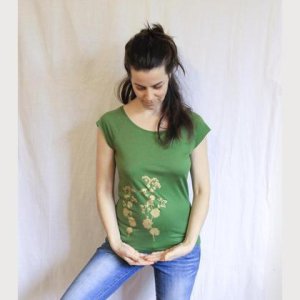 Frauenmantel Heilpflanzen Bio T-Shirt Bamboo Shirt grün gold fairtrade handdruck
