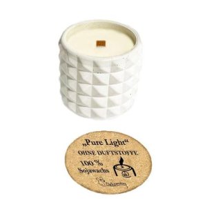 Kerze aus Sojawachs mit Holzdocht „Pure Light“, handgegossen