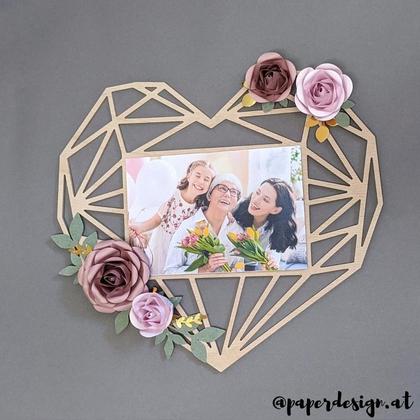 Bilderrahmen Geometrisches Herz aus Holz "Old Rose"