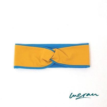 Knotenstirnband senfgelb blau KU 55-56 cm Stirnband Haarband Frühling Herbst