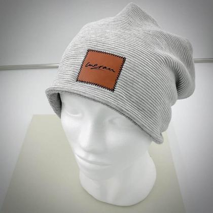 Beanie hellgrau rib KU 60/61 mit Fleece Winter warm Haube Mütze Herren