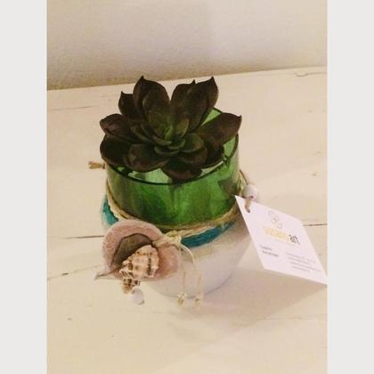 Übertopf Glas/Beton für Pflanze und Co. grünes Glas